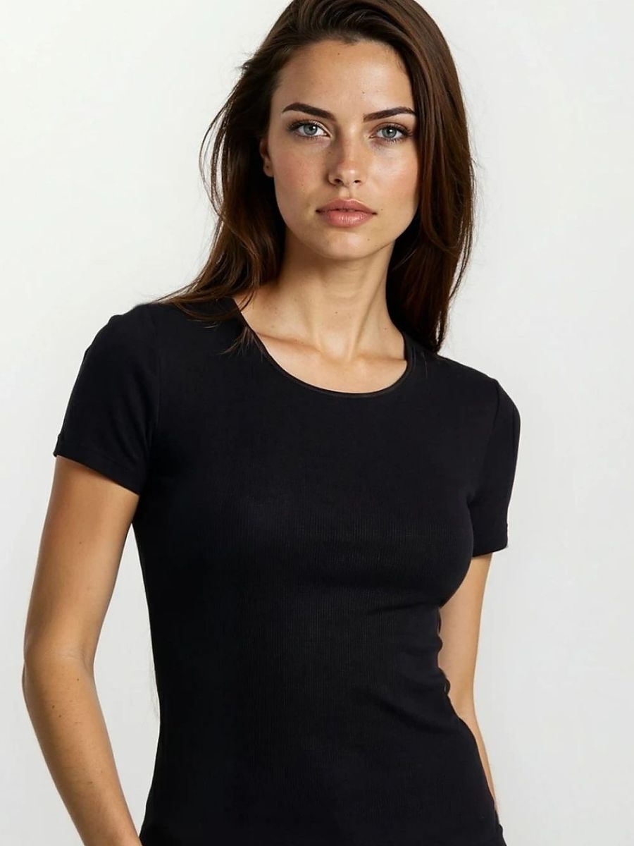 Maglia Eldar Nero Slim Fit con colletto a mezza rotondità
